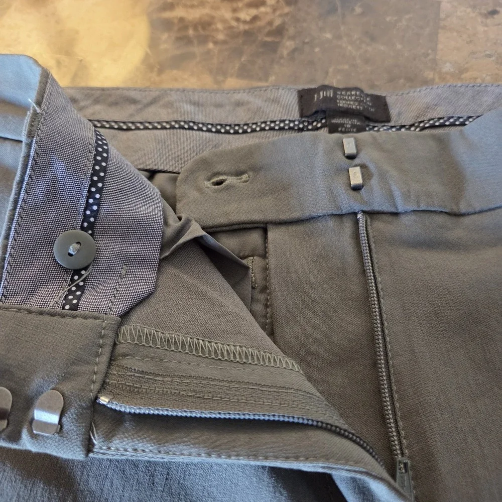 J. Jill sz 10‎ petite refined woven green trouser pants stretch casual career